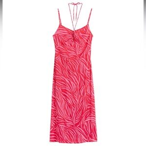 H&M Pink Zebra Print Strappy Backless Summer Maxi Dress